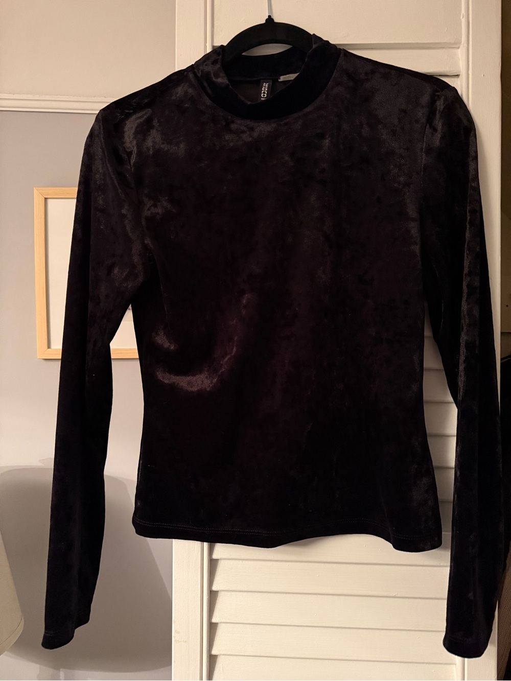 H&M Divided Black Velvet Long-Sleeve Mock Neck Top